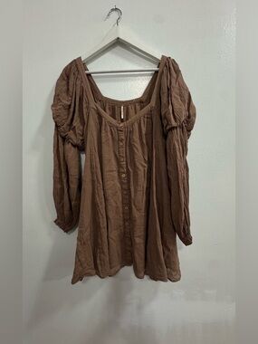 Free People Brown Button-Front Peasant Blouse
